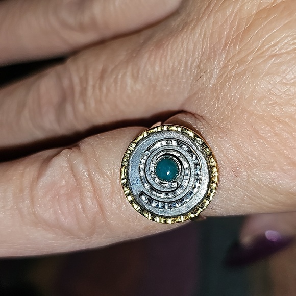 New Sterling silver Green onyx circle ring, size 9 - Picture 2 of 6